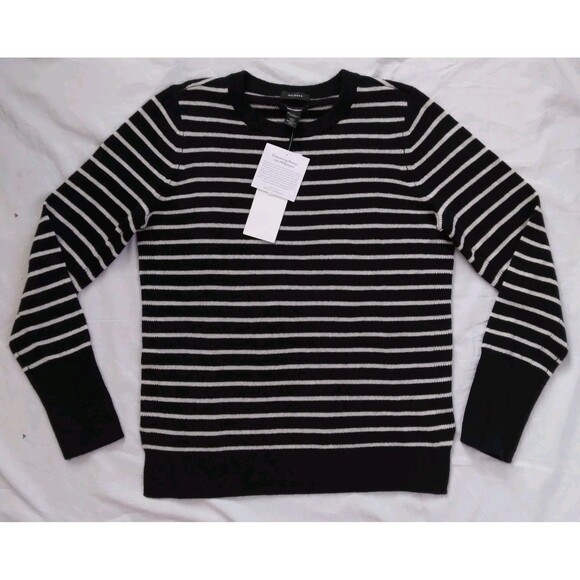Halogen Sweaters - Halogen Cashmere Sweater Crew Neck Black Ivory Striped Long Sleeve Womens Size M